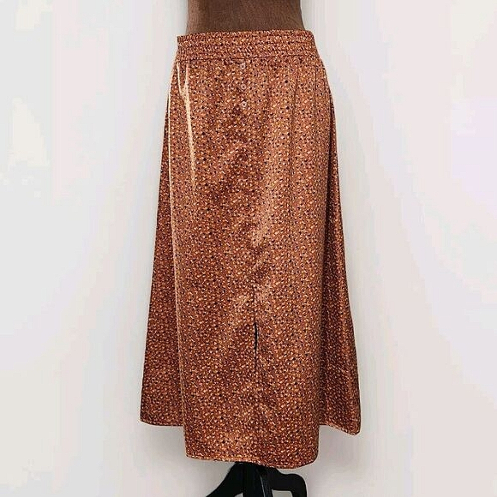 Loft Outlet‎ Midi Skirt Size XS Button Front Elastic Waist Burnt Orange Pattern
